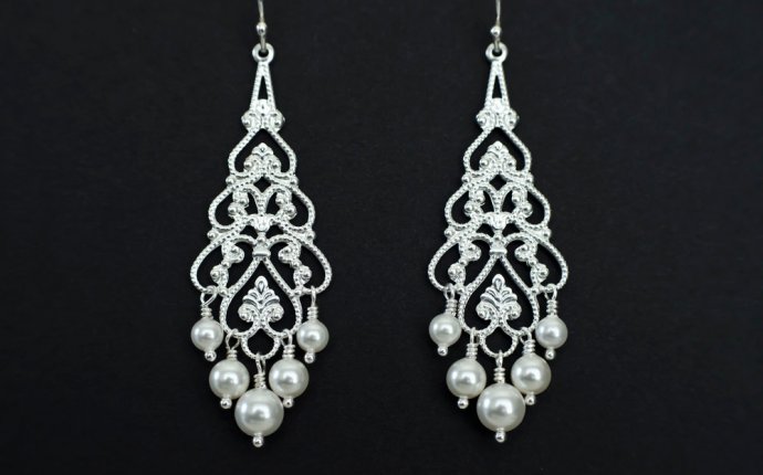 Bridal Chandelier Earrings - Pearl Chandelier Earrings, Silver