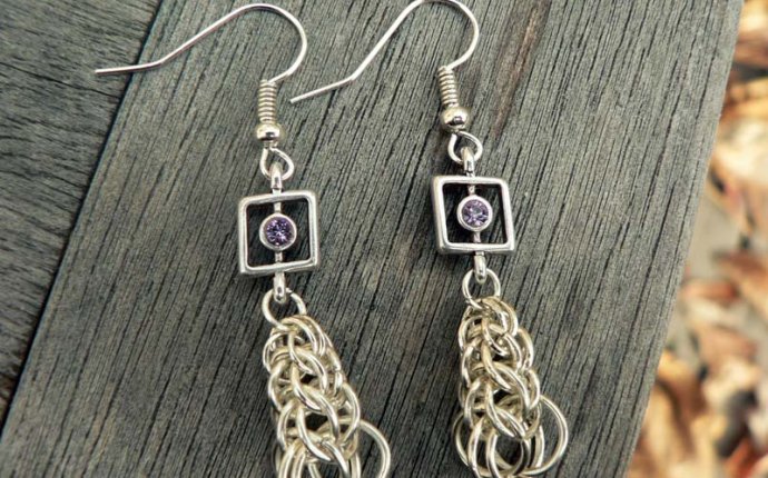 Persian Chain with Lavender Crystals Homemade Earrings photo