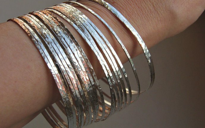 Thin Handmade Hammered Sterling Silver Stack Bangle Bracelets