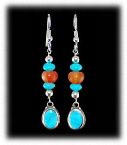 Carnelian, Turquoise and Silver Earrings