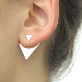 Silver Pearl Earrings Modern Minimalist Jewelry Geometric Design Triangle and Circle Sterling Silver Studs