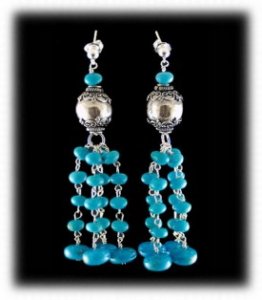 Turquoise with Silver Bead Earrings by Nattarika